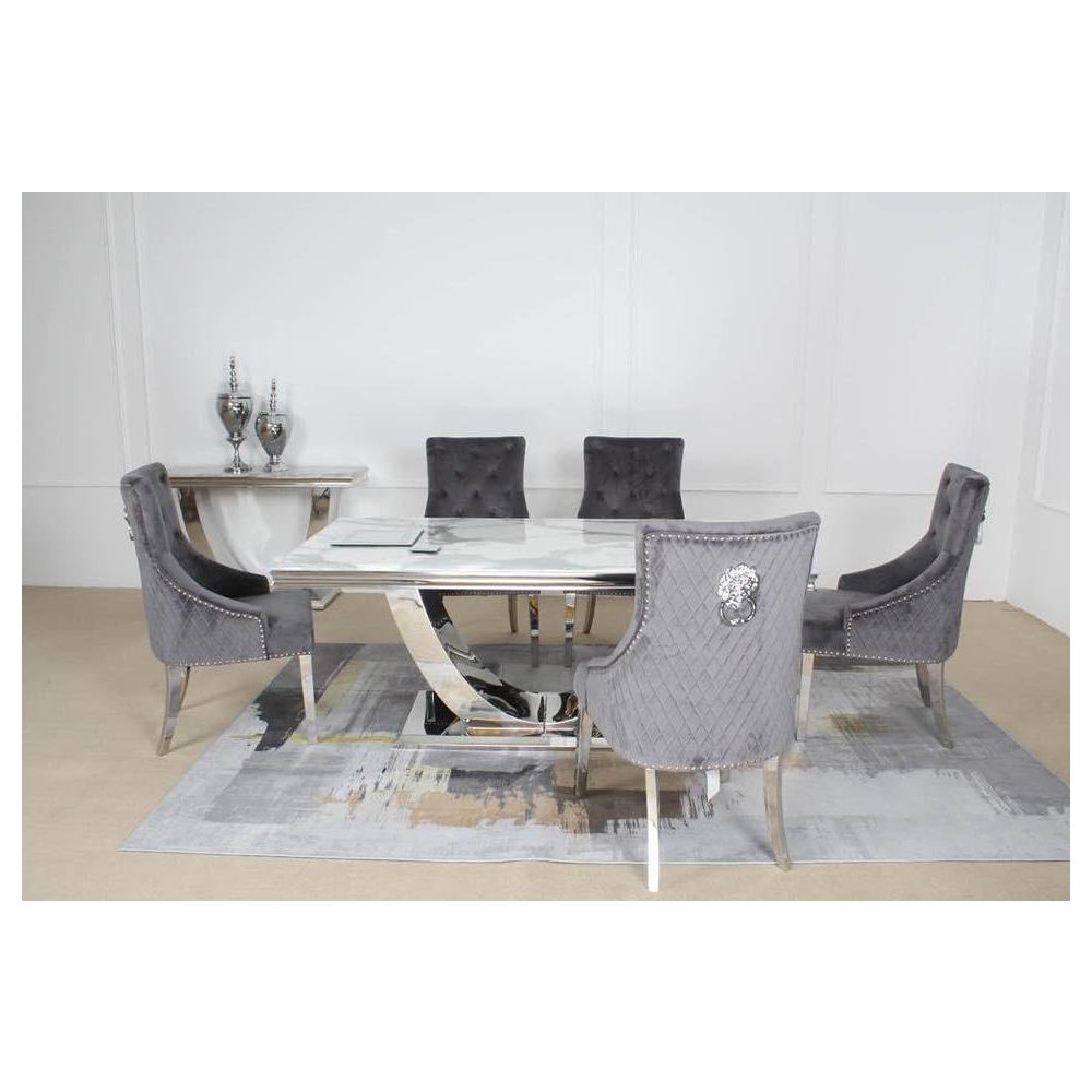 Chelsea 1.5M White or Grey Marble Top Dining Table Set