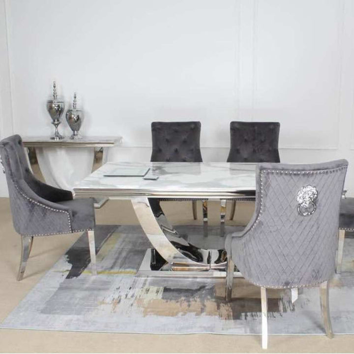 Chelsea 1.5M White or Grey Marble Top Dining Table Set