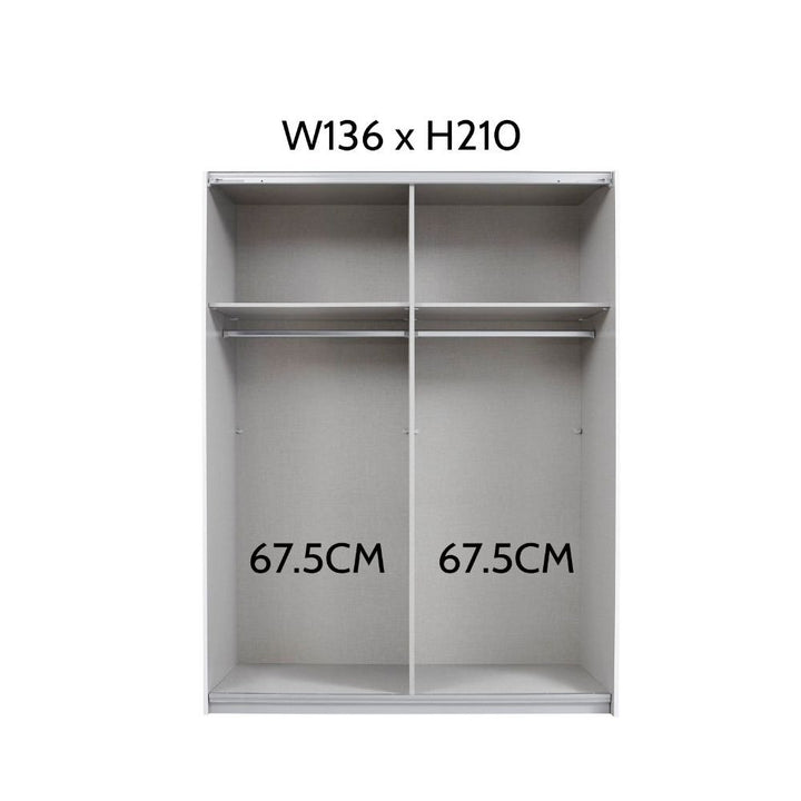 Rauch Luma 136cm 2 Door Sliding Wardrobe with 1 Glass Door and 1 Mirror Door