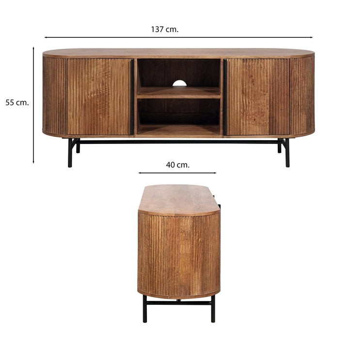 Grooved Mango Wood TV Unit