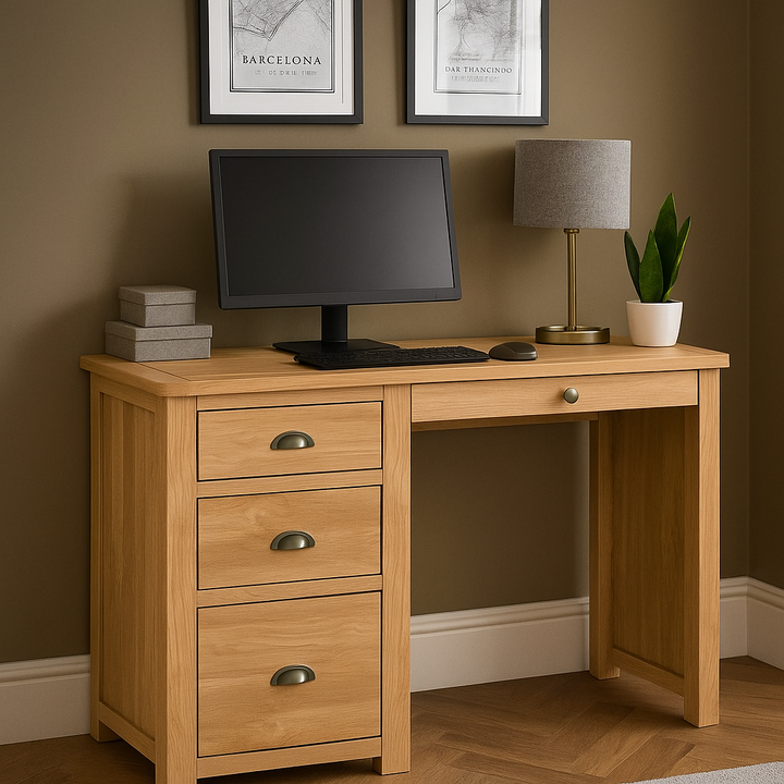 Portland Office Single Pedestal Desk - oak