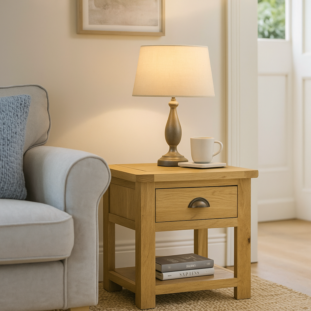 Portland Lamp Table with Drawer-oak
