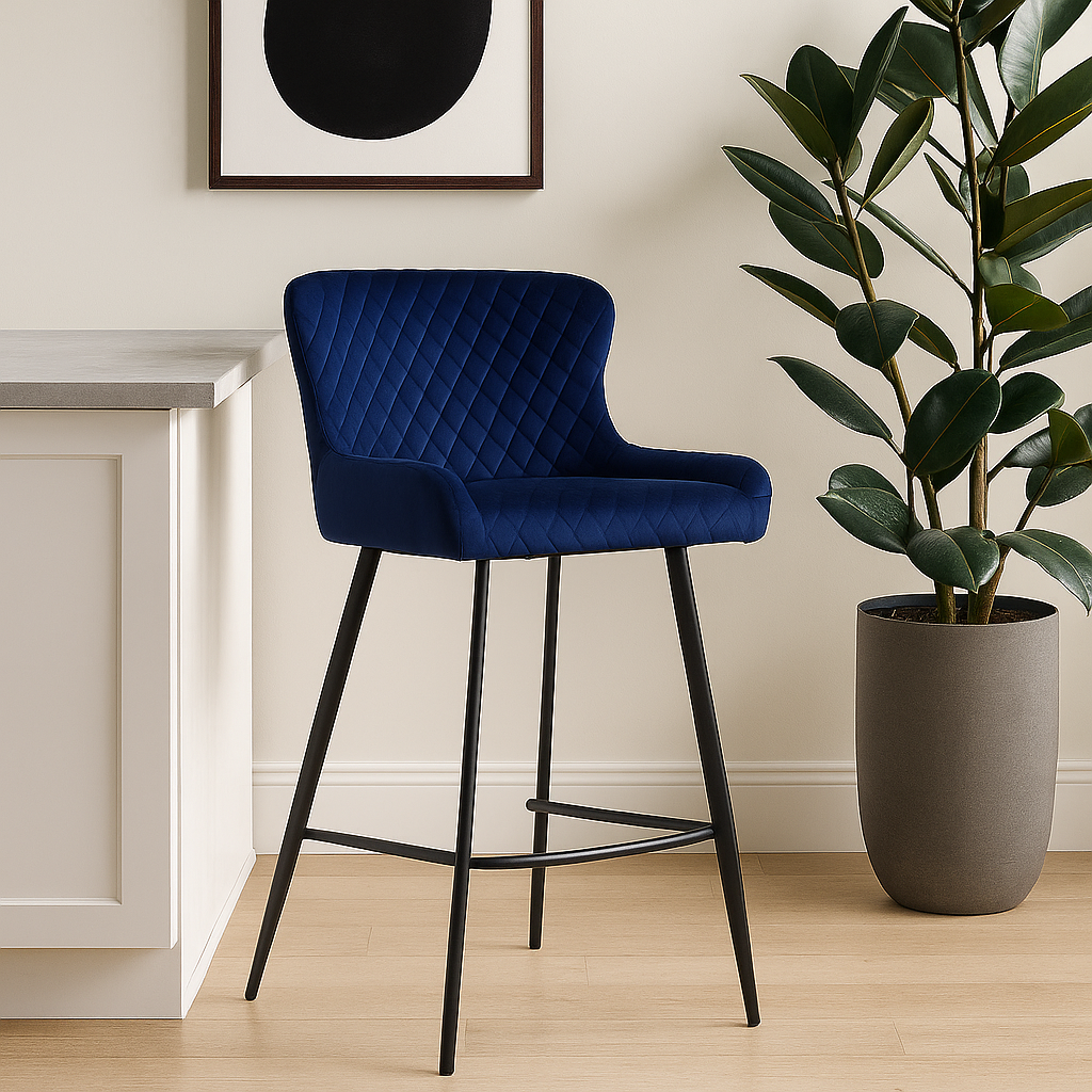Alpha Bar Stool Blue Velvet