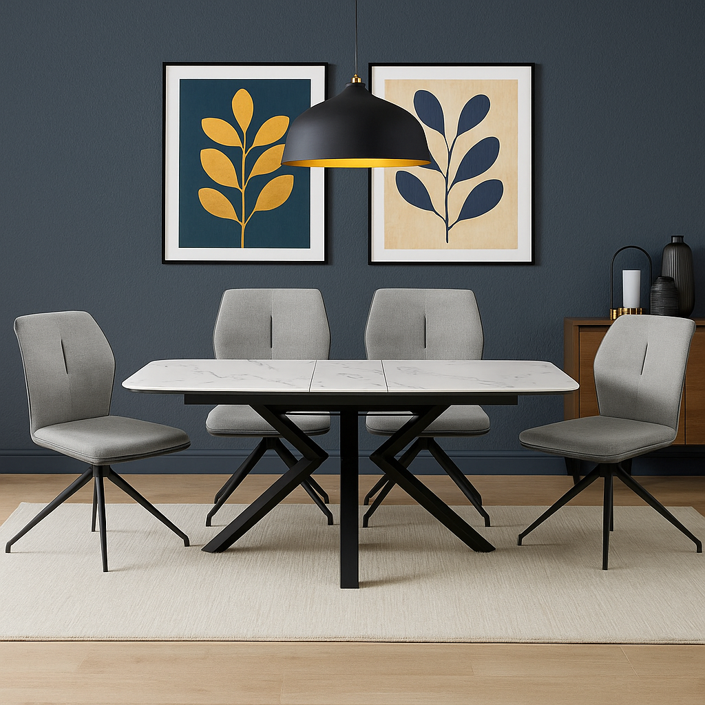 Toronto Marble Extending Dining Table and Chairs (160–200cm)