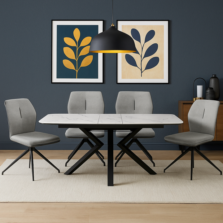 Toronto Marble Extending Dining Table and Chairs (160–200cm)