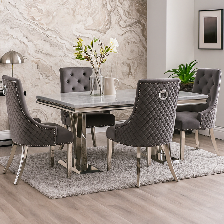 Vittoria 1.8M Marble Dining Table Set with Grey Roma Chairs