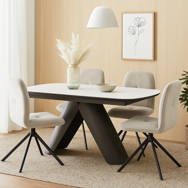 Pearl Extending Dining Table with 4 Swivel Dining Chairs