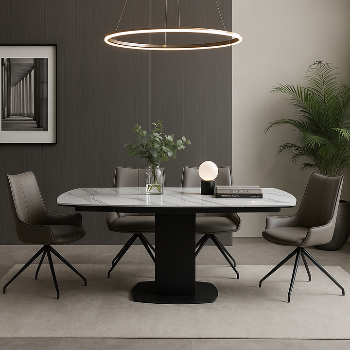 Ramada Swivel Extension Dining Table Set with 4 Grey Swivel Chairs