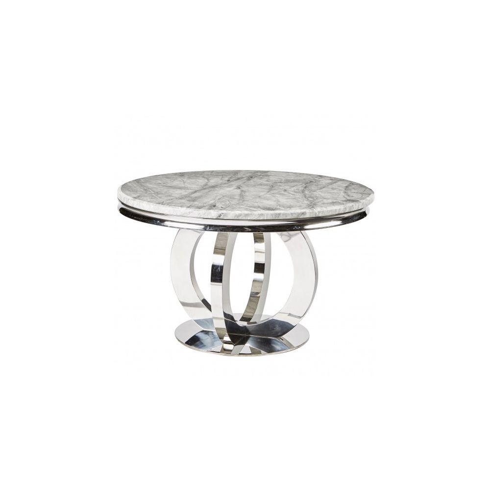 Oracle 130cm Round Grey Marble Dining Table & 4 Lewis Silvery Grey Lion Knocker Chairs