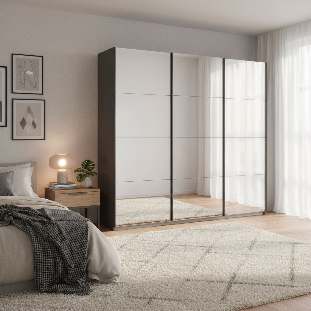 Rauch Oracle Metallic Grey 3 Door Full Mirror Sliding Wardrobe 203CM