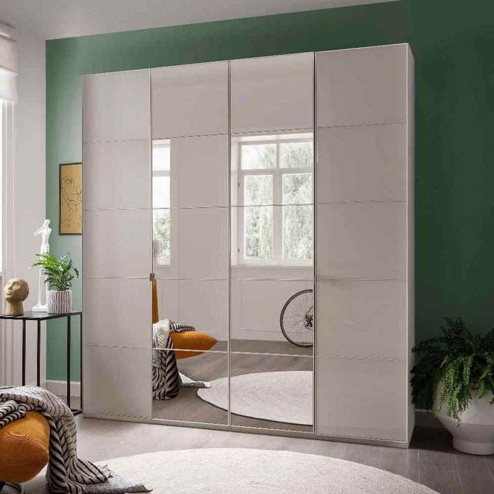 Wiemann Quito Champagne and Champagne Glass With Mirror 4 Door Wardrobe - 200CM