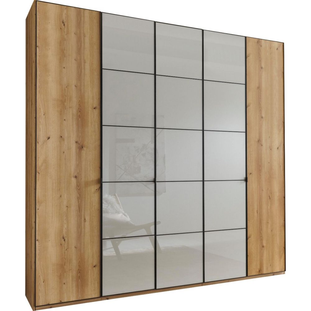 Wiemann Quito Bianco Oak and Champagne Glass 5 Door Wardrobe - 250CM