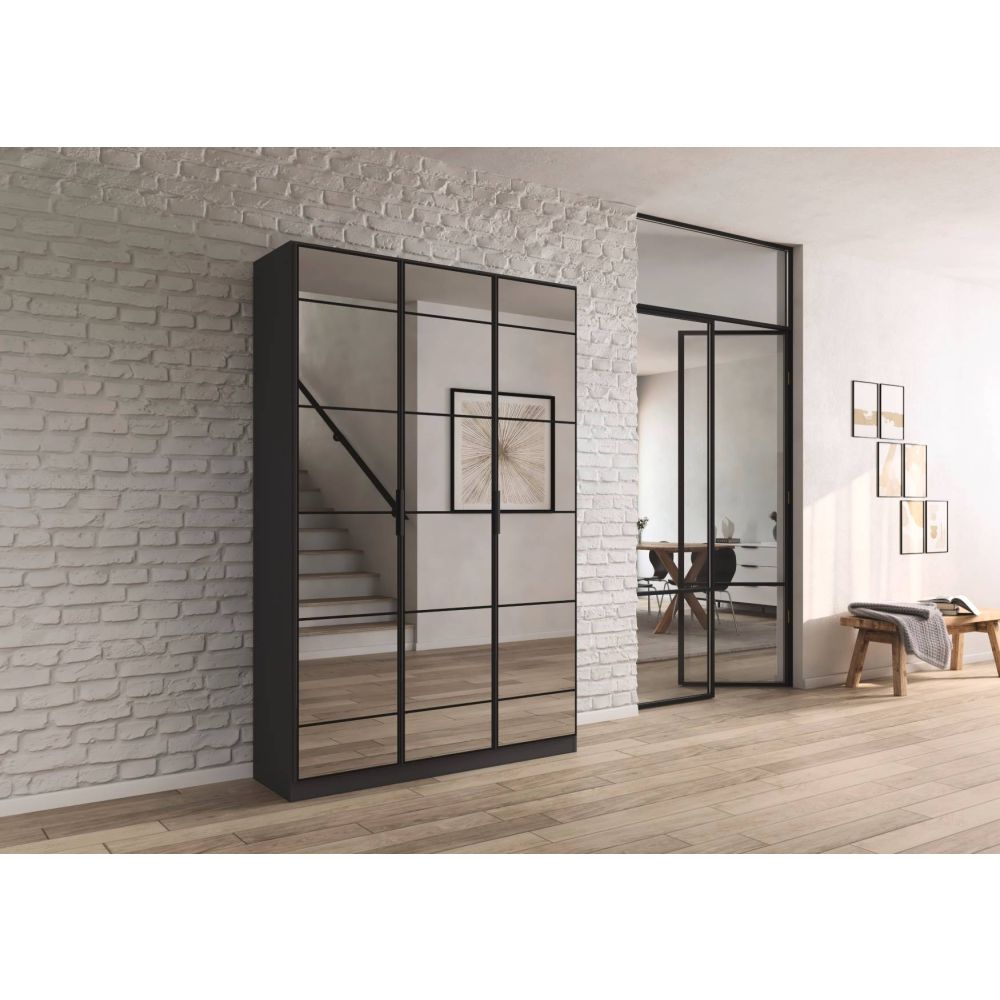 Rauch Acero Metallic Grey Full Mirror Hinged Door Wardrobe