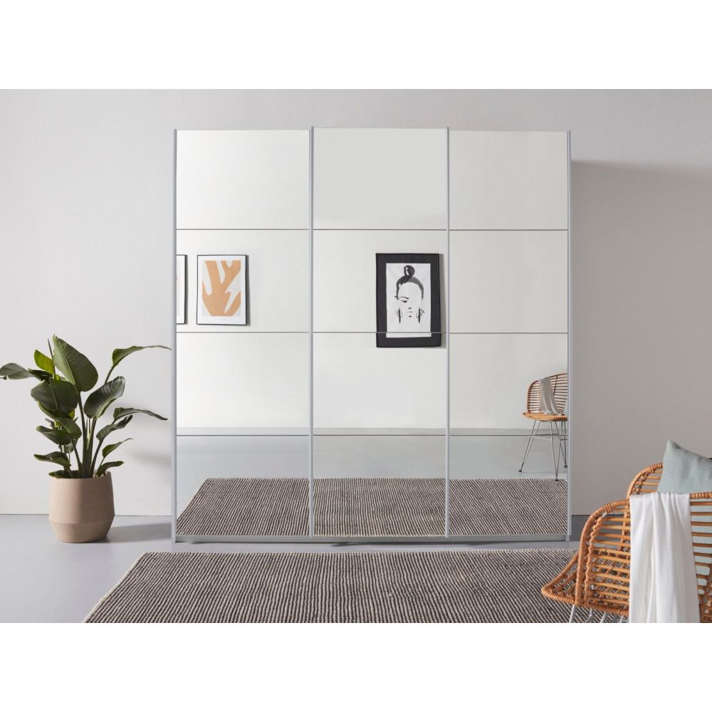 Rauch Oracle Silk Grey 3 Door Full Mirror Sliding Wardrobe 203CM
