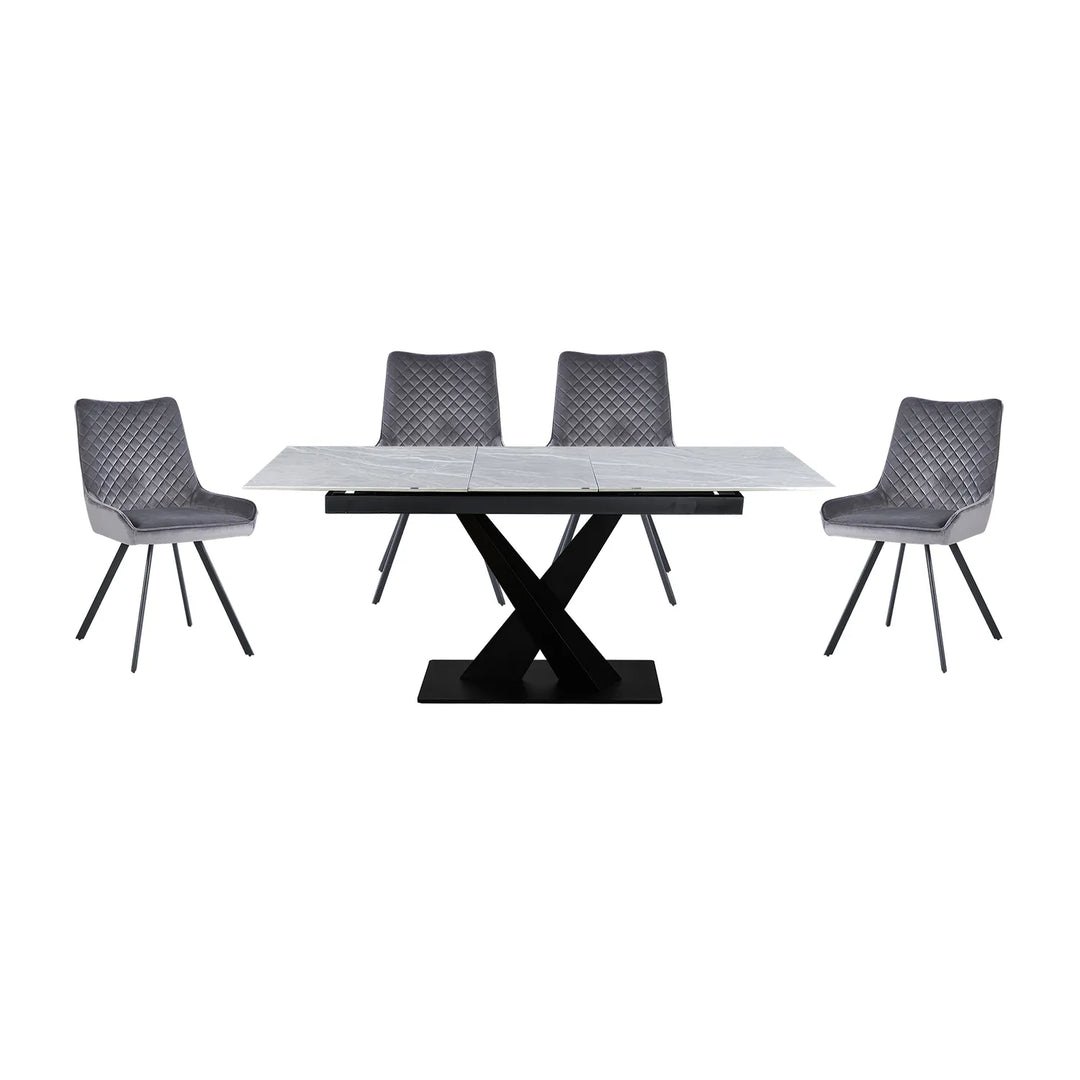 Extending Ceramic Dining Set: 140cm to 180cm | Space-Saving | 4 Upholstered Chairs