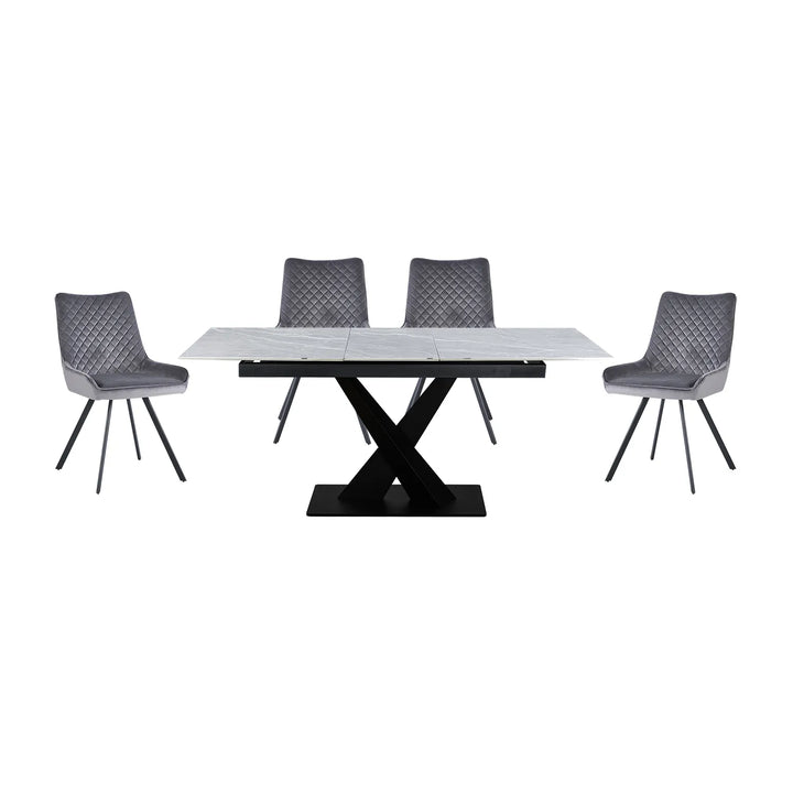 Extending Ceramic Dining Set: 140cm to 180cm | Space-Saving | 4 Upholstered Chairs
