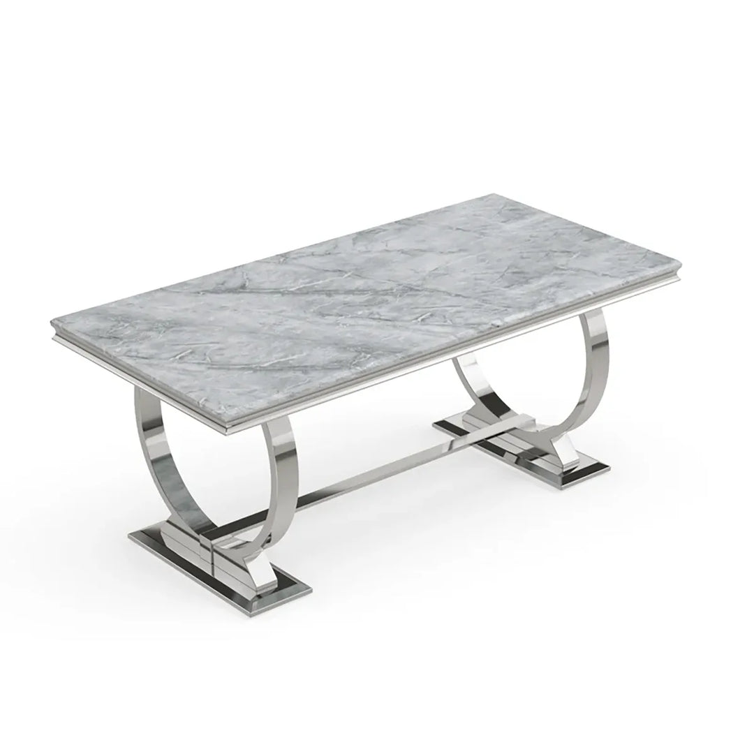 2M Grey Marble Dining Table with Six Velvet Knockerback Chairs