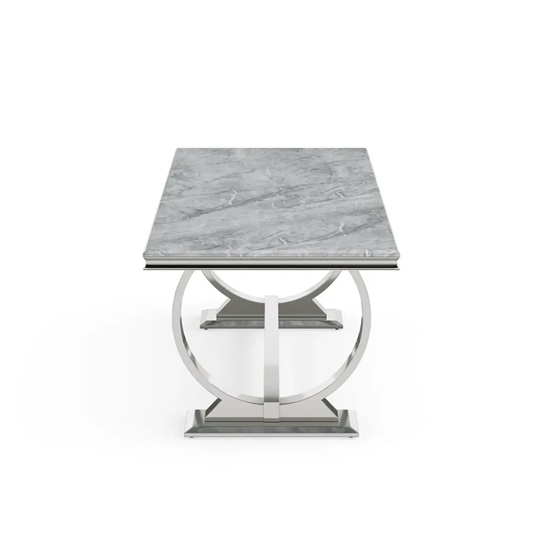 2M Grey Marble Dining Table with Six Velvet Knockerback Chairs