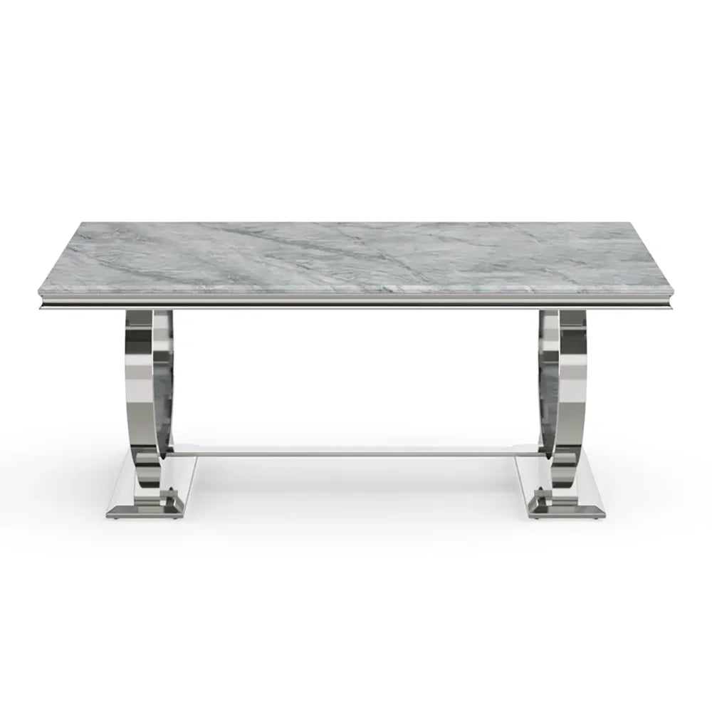 2M Grey Marble Dining Table with Six Velvet Knockerback Chairs