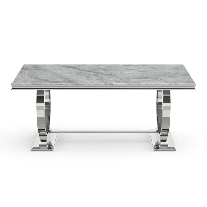 2M Grey Marble Dining Table with Six Velvet Knockerback Chairs
