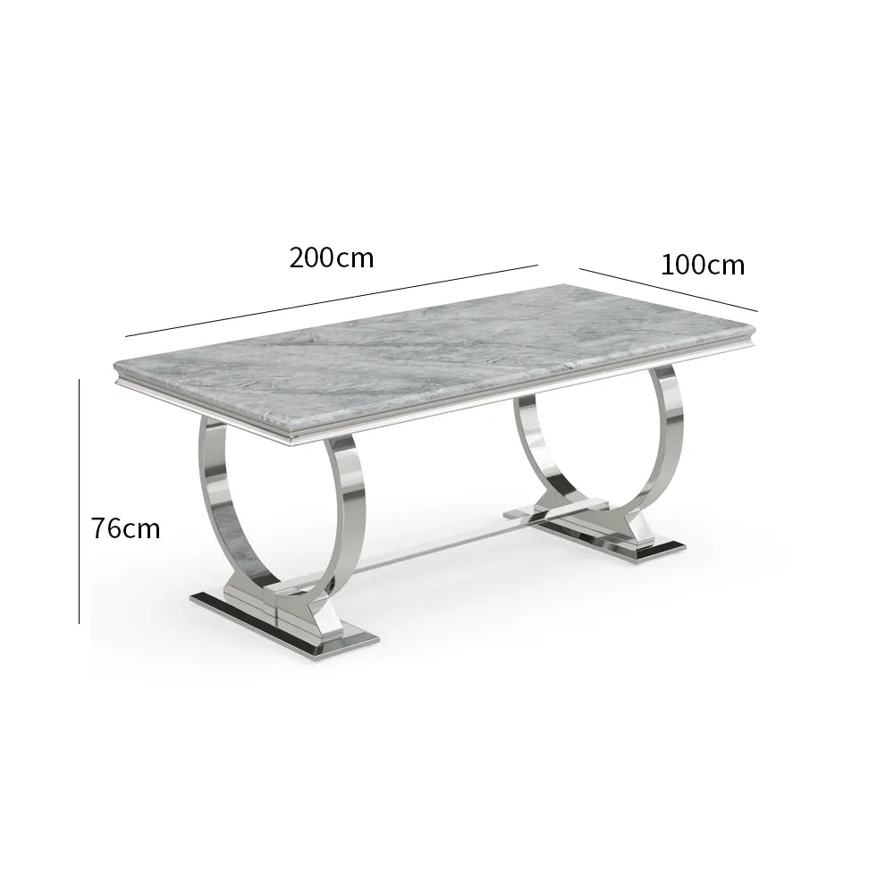 2M Grey Marble Dining Table with Six Velvet Knockerback Chairs