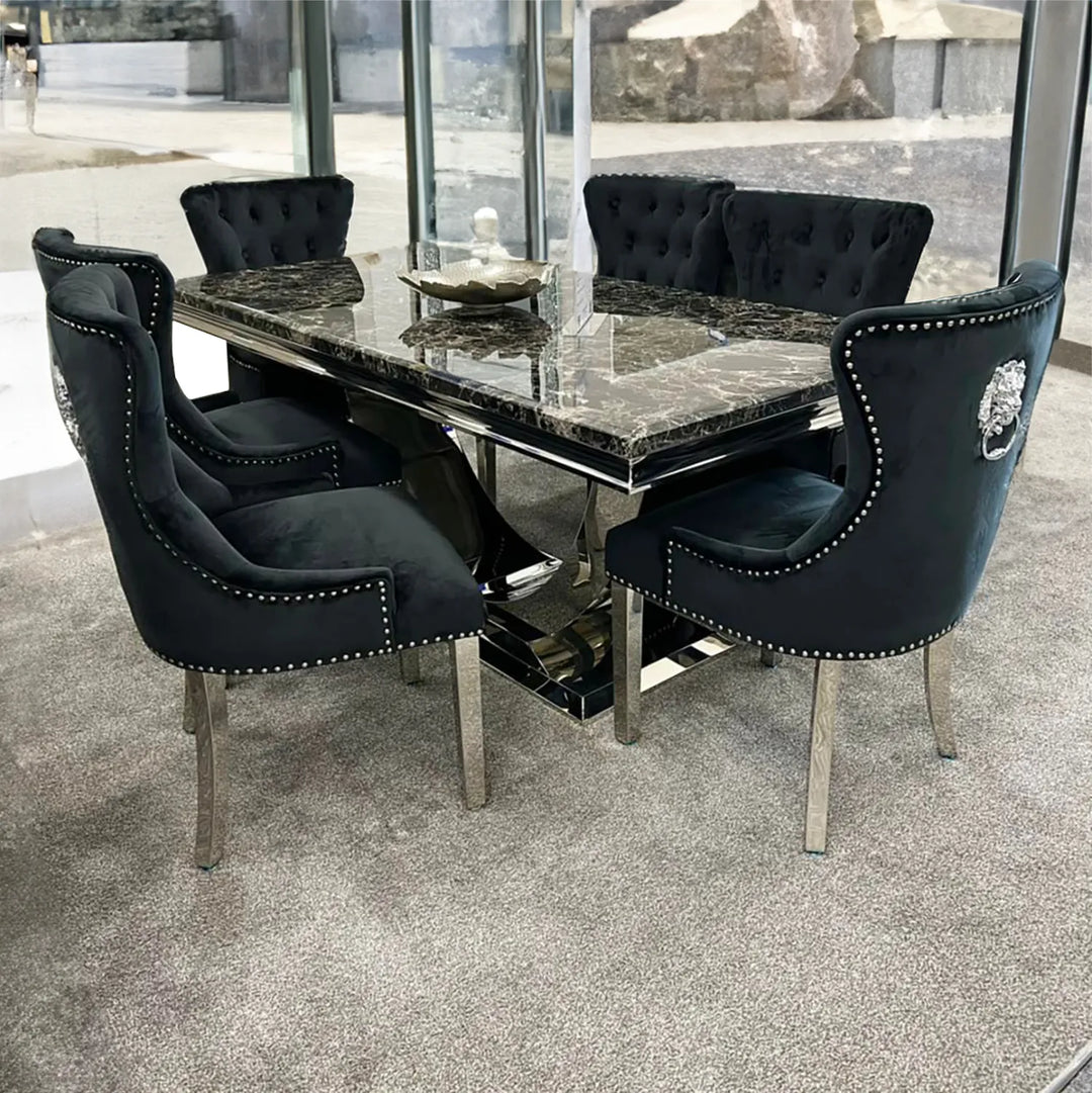 Bentley Black Marble Dining Table with Velvet Chairs