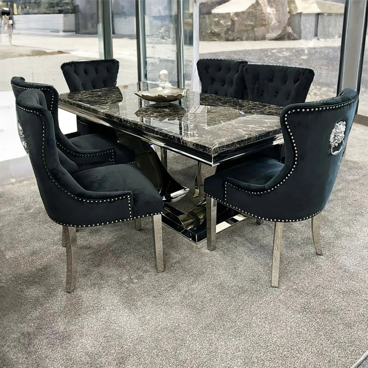 Bentley Black Marble Dining Table with Velvet Chairs