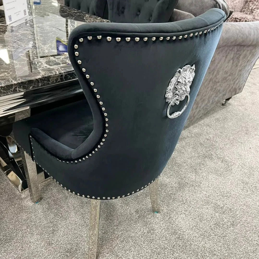 Bentley Black Marble Dining Table with Velvet Chairs