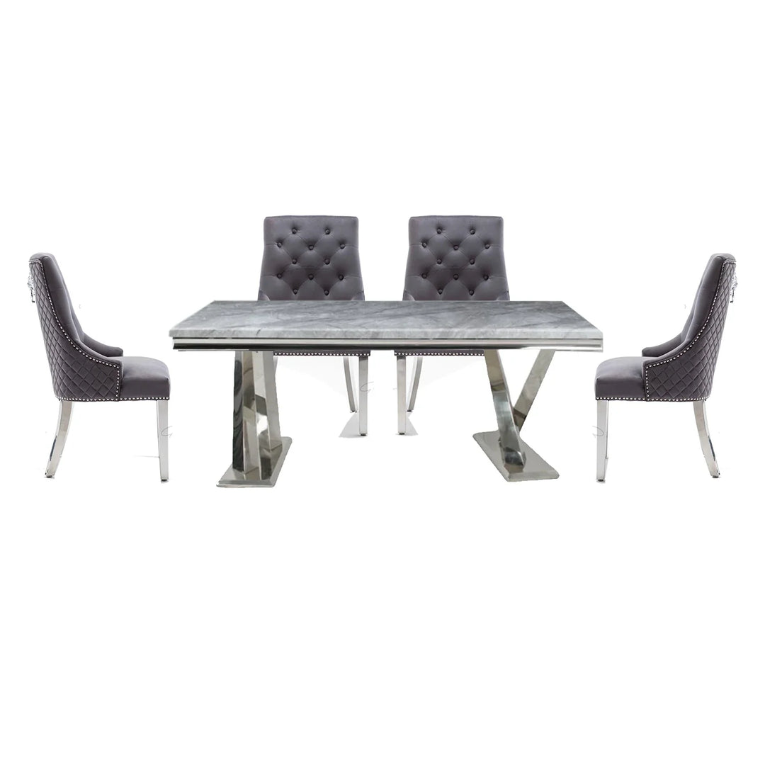 Vittoria 1.8M Marble Dining Table Set with Grey Roma Chairs