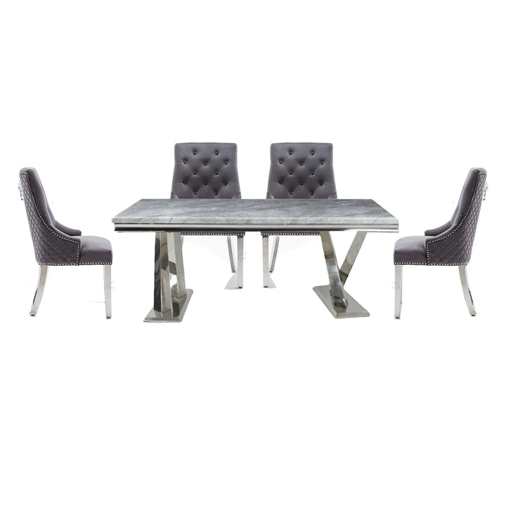 Vittoria 1.8M Marble Dining Table Set with Grey Roma Chairs