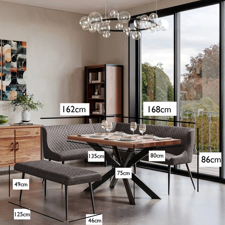 Earth Compact Sheesham Wood Dining Table with Corner Bench Set