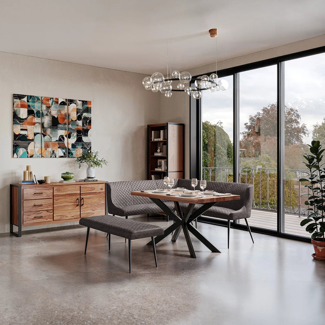 Earth Compact Sheesham Wood Dining Table with Corner Bench Set