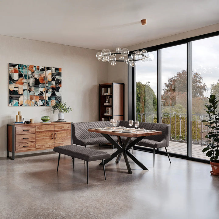 Earth Compact Sheesham Wood Dining Table with Corner Bench Set