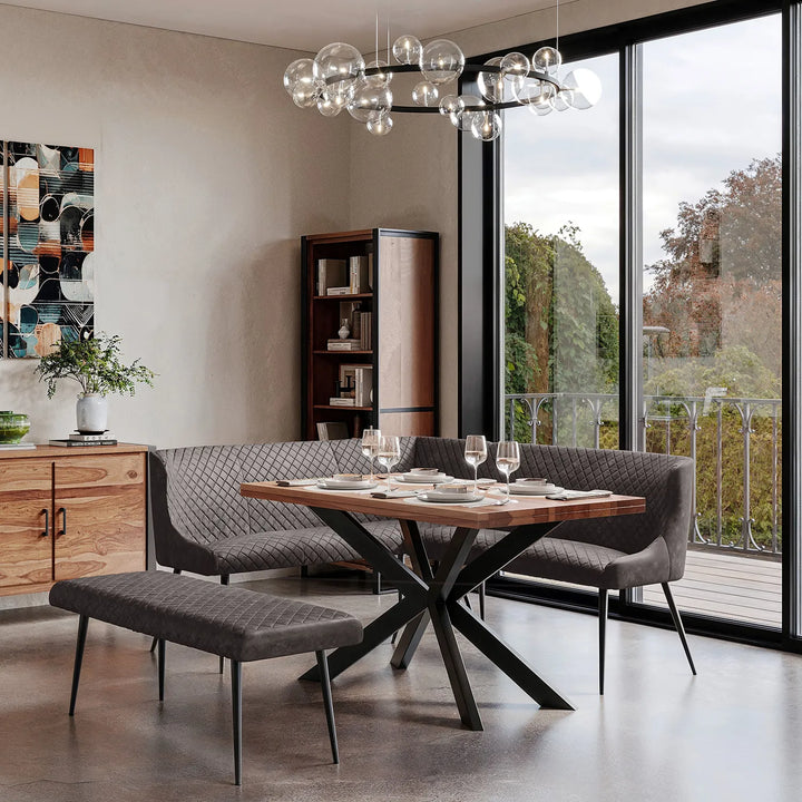 Earth Compact Sheesham Wood Dining Table with Corner Bench Set