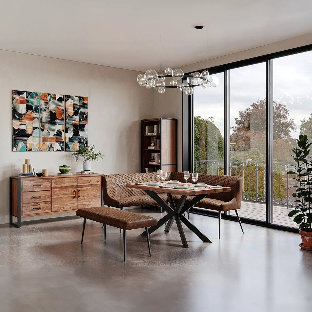 Earth Compact Sheesham Wood Dining Table with Corner Bench Set