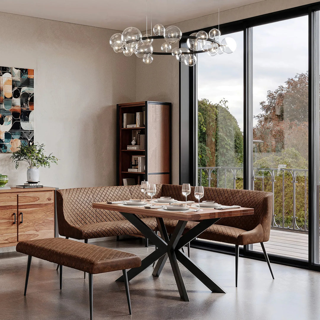 Earth Compact Sheesham Wood Dining Table with Corner Bench Set