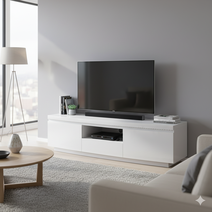 Lumineo White High Gloss TV Entertainment Unit with LED Lighting