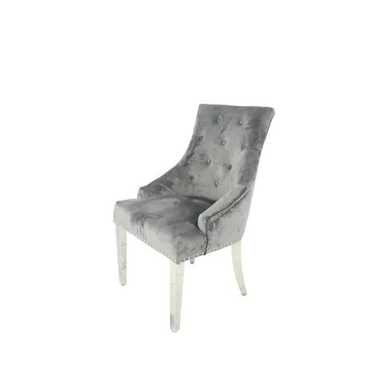 2M Grey Marble Dining Table with Six Velvet Knockerback Chairs