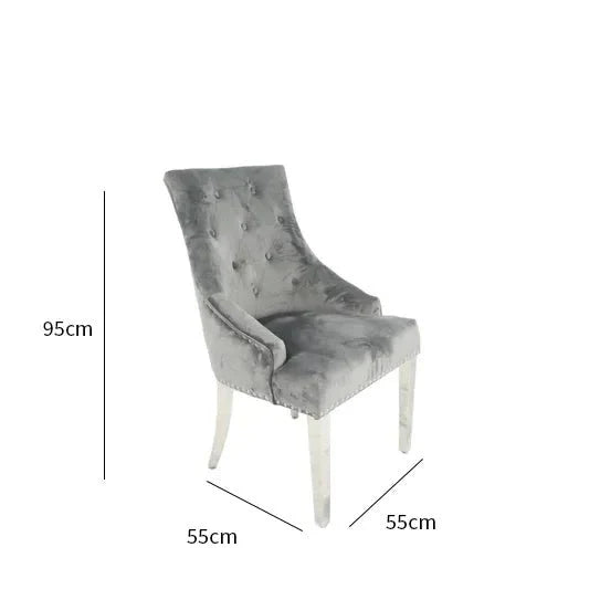 2M Grey Marble Dining Table with Six Velvet Knockerback Chairs