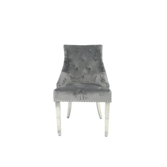 2M Grey Marble Dining Table with Six Velvet Knockerback Chairs
