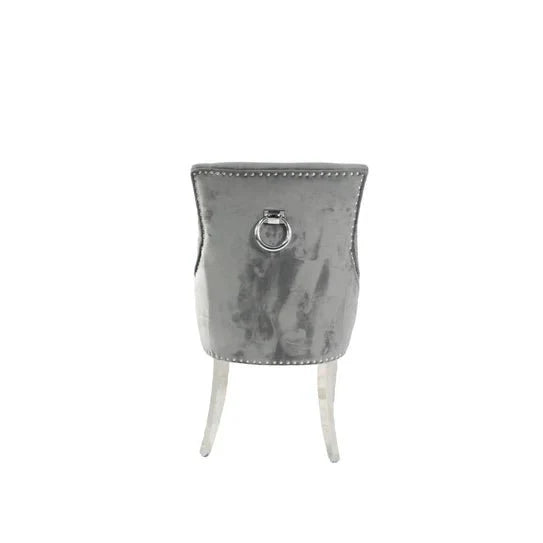 2M Grey Marble Dining Table with Six Velvet Knockerback Chairs