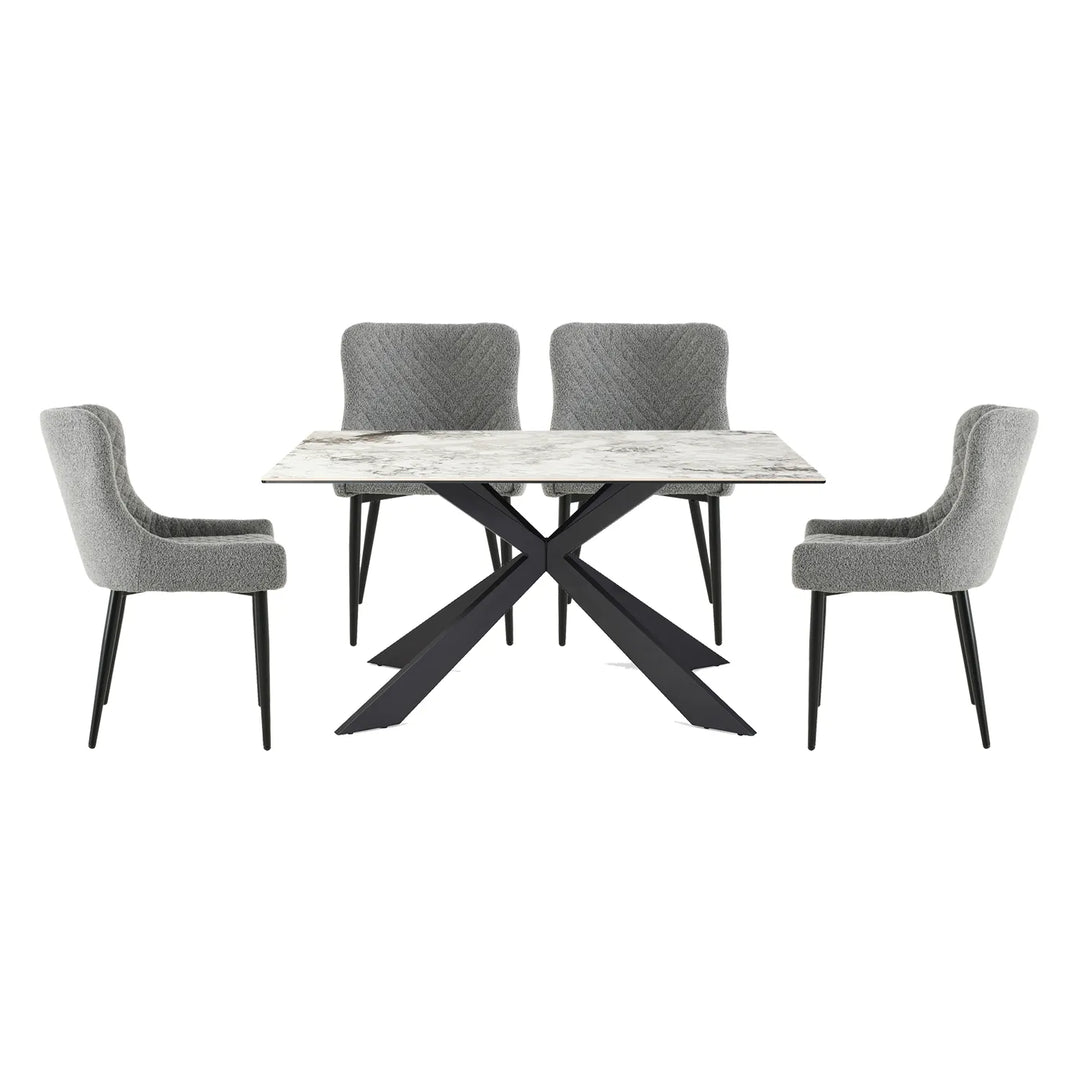 Cosmic Grey Marble Dining Set with Boucle Chairs