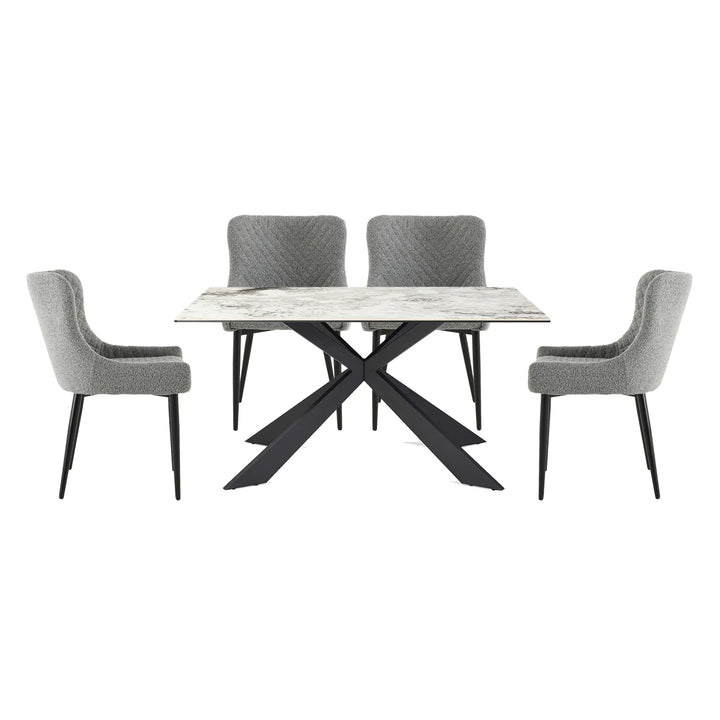 Cosmic Grey Marble Dining Set with Boucle Chairs