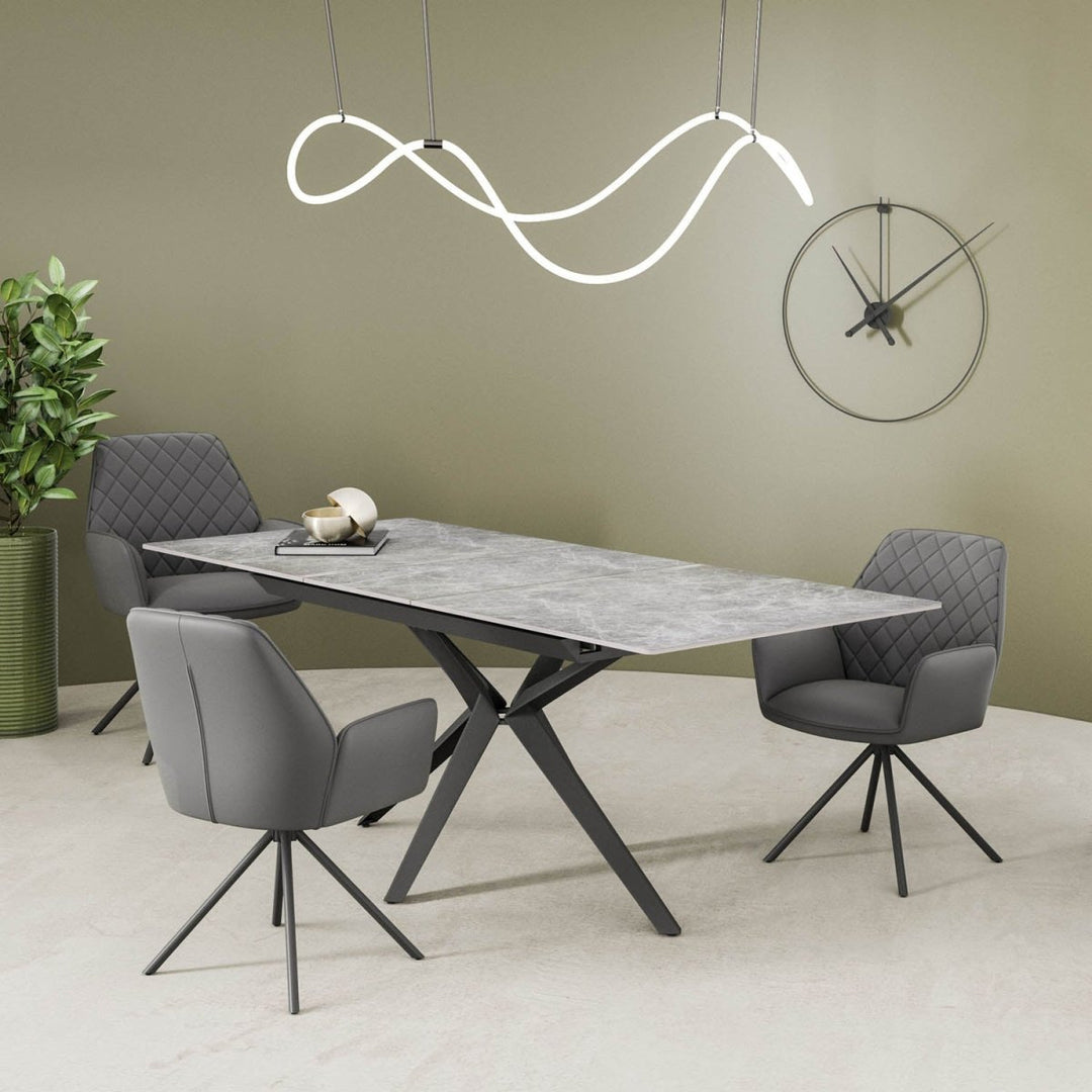 Lina 120-200cm Grey Gloss Ceramic Extending Dining Set