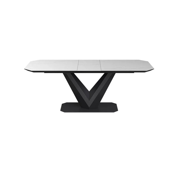 Merlin Matte White Ceramic Extending Dining Table with 6 Faux Leather Dining Chairs