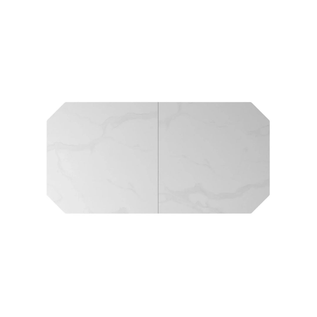 Merlin Matte White Ceramic Extending Dining Table with 6 Faux Leather Dining Chairs