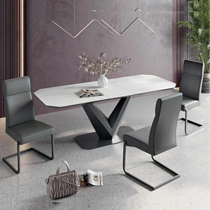 Merlin Matte White Ceramic Extending Dining Table with 6 Faux Leather Dining Chairs