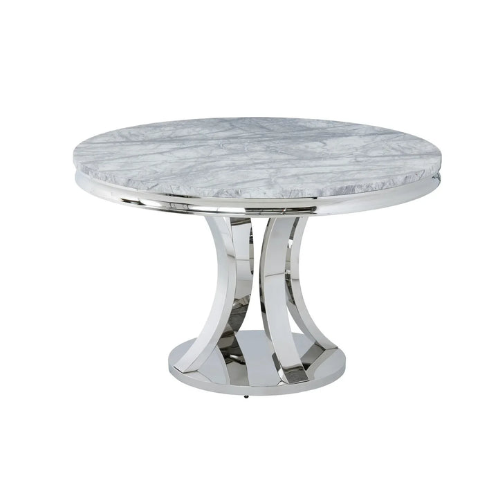 Opulent Round Dining Set Sleek Chrome Table with Regal Lion Chairs