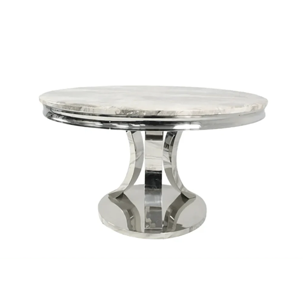 Opulent Round Dining Set Sleek Chrome Table with Regal Lion Chairs