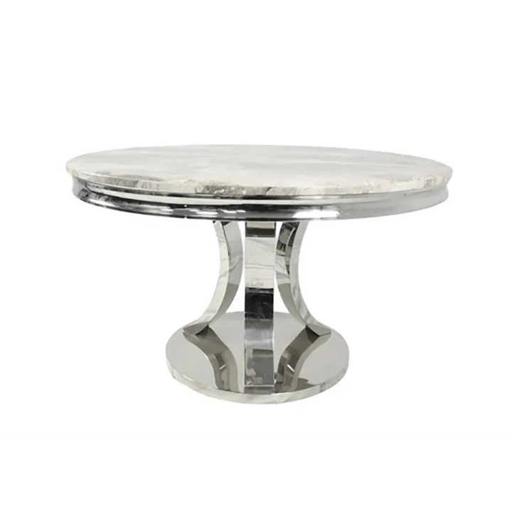 Opulent Round Dining Set Sleek Chrome Table with Regal Lion Chairs